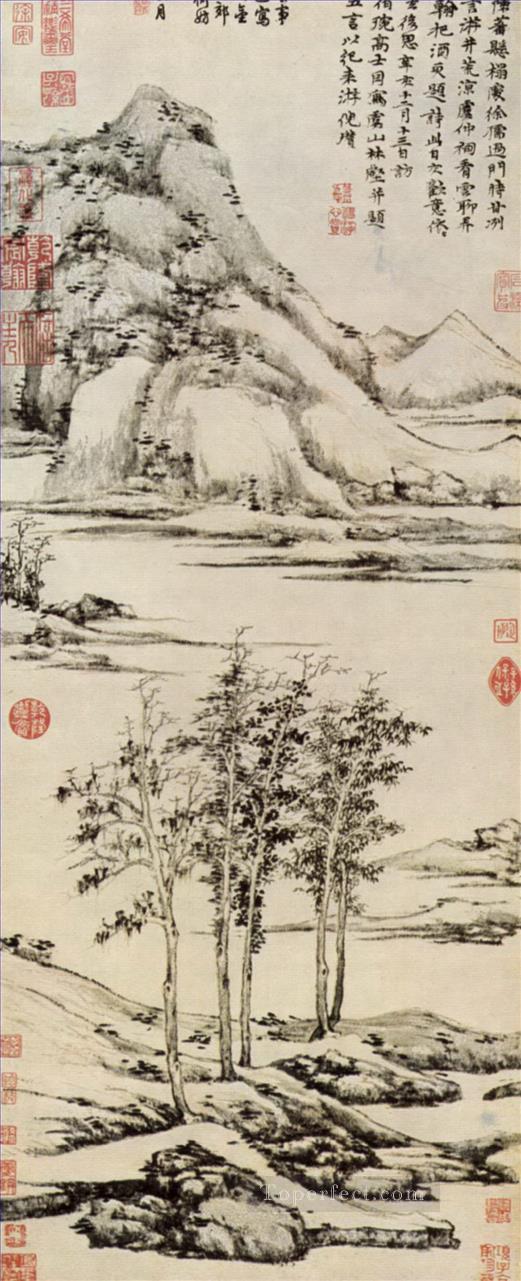 trees in a river valley in y shan 1371 old China ink Oil Paintings
